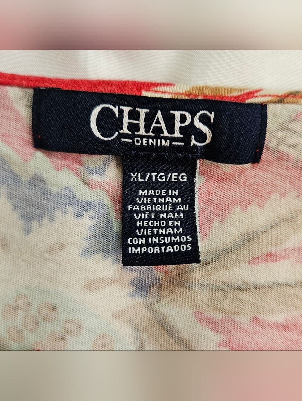 Chaps Denim Womens Red Paisley And Floral Short Sleeve Boxy Fit Top Size XL - Picture 9 of 15